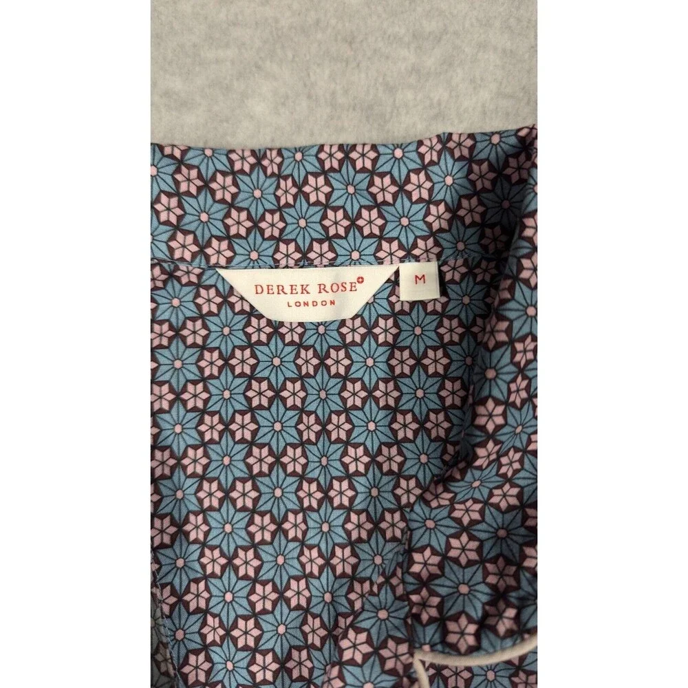 DEREK ROSE‎ Pajama Top Women Medium Floral Print Button Front Long Sleeve PJ